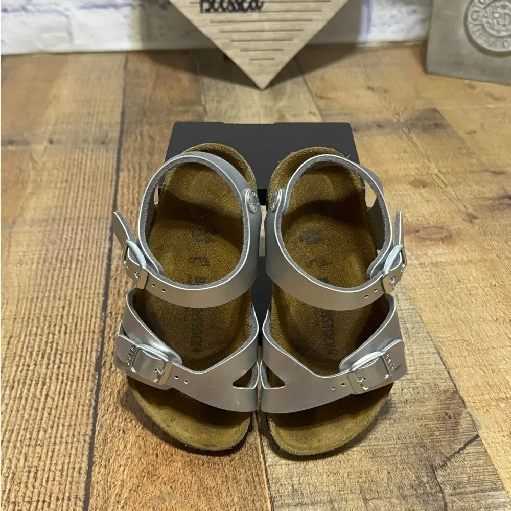 Birkenstock Rio Kids Electric Metallic Silver Strap Sandals